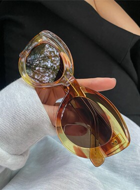 YUNQIQIQI/高街美人墨镜Old风时髦墨镜厚质猫眼女UV400防晒太阳镜