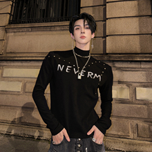 杨一帆潮牌针织衫打底衣半高领男款秋季新款休闲T恤女士春季长袖