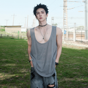 新款 2025夏季 男高街ins设计感宽松休闲T恤 背心男款 杨一帆潮牌无袖