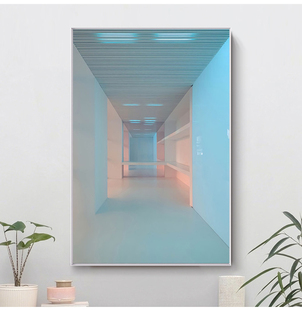 现代感炫彩长廊延展挂画楼梯建筑装饰画北欧创意抽象空间延伸壁画