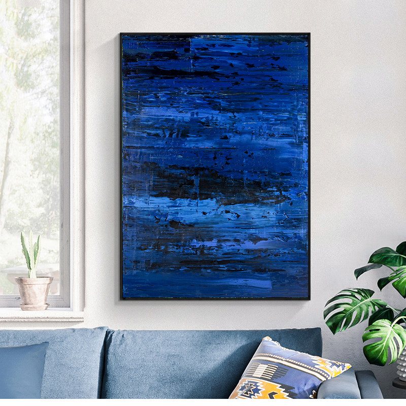 koen lybaert蓝色性冷淡大色块油画现代简约抽象玄关小众艺术挂画
