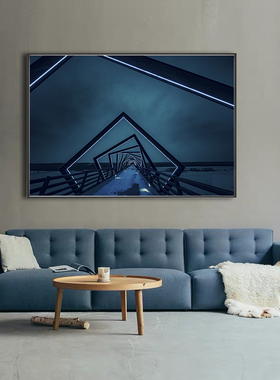 深蓝色几何线条建筑工业风装饰画