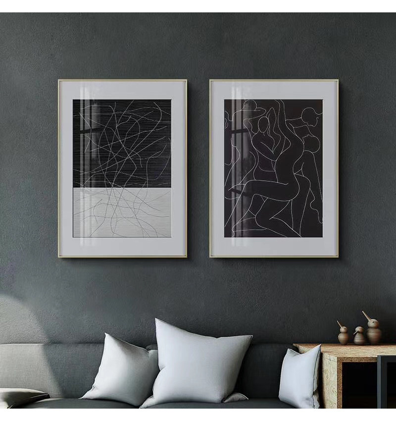 现代极简风玄关装饰画 流动的心北欧黑白抽象线条艺术工作室挂画