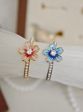 法式复古珍珠花朵气质食指戒