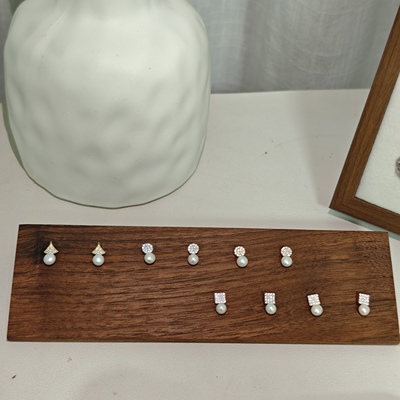 通体纯银耳钉锆石淡水珍珠耳钉