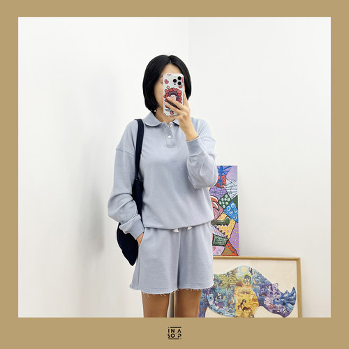 INASOP慵懒polo领卫衣短裤套装