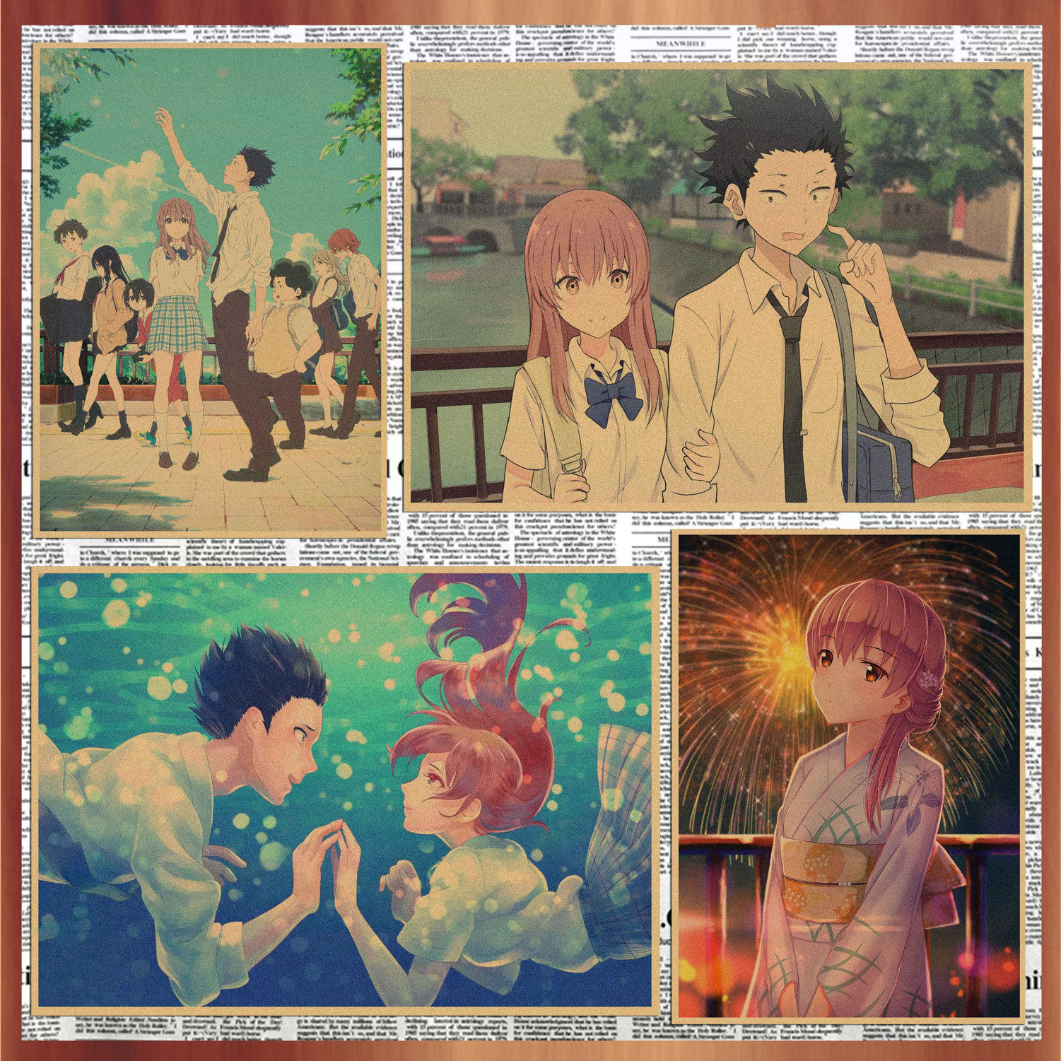 画之佳日式动漫 声之形电影海报 西宫硝子结弦复古牛皮纸装饰墙画