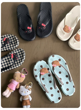 夏季韩系波点KT猫防滑人字拖女
