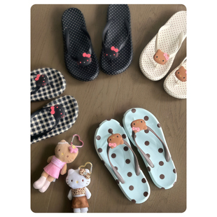 夏季新款韩系少女感波点KT猫自留人字拖沙滩防滑eva凉拖鞋可外穿