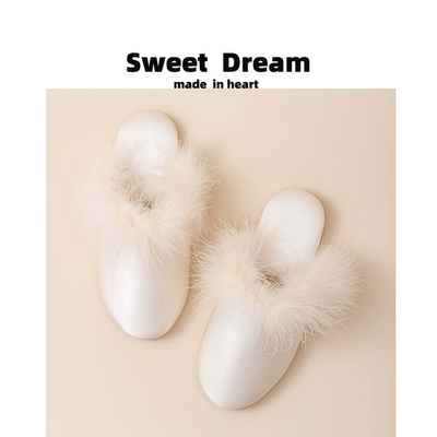 高级感鸵鸟毛拖鞋静音软底法式