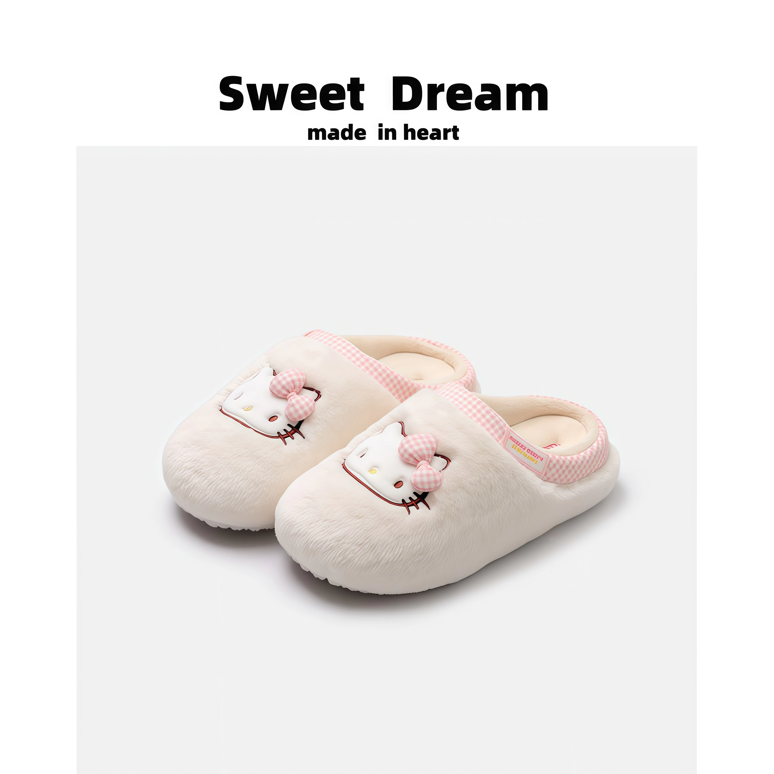 可爱凯蒂猫毛毛拖鞋少女心居家室内秋冬季新款舒适保暖包头棉拖鞋