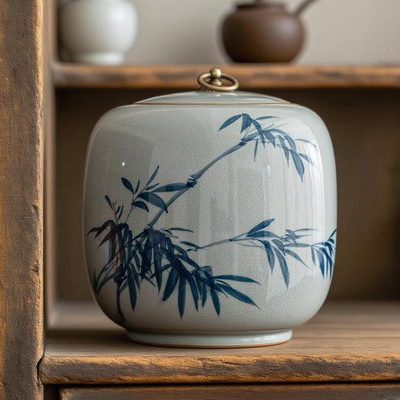 手绘哥窑茶叶罐陶瓷密封罐大号5斤装家用糖果普洱红茶防潮存储罐