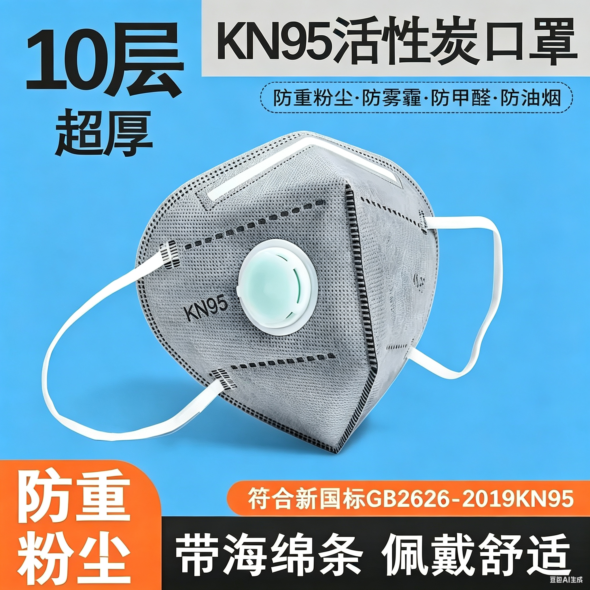 一次性口罩kn95呼吸阀工业防尘口罩防雾霾防花粉杨絮电焊石材打磨