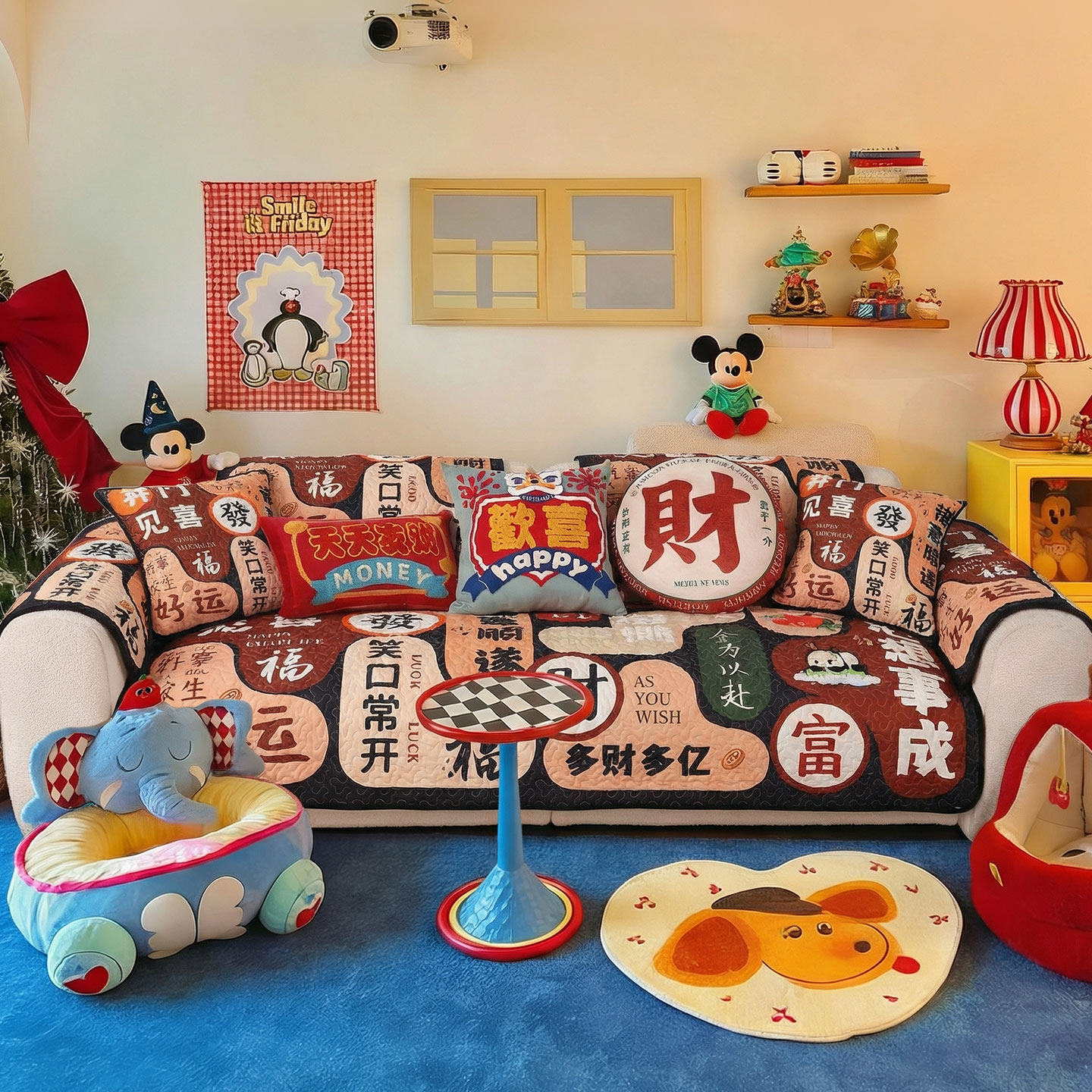 凡米特新年喜庆沙发垫复古招财四季防滑直排坐垫子客厅装饰盖布套,居家布艺,沙发垫,淘宝优惠券,粉丝福利购,淘宝优惠卷