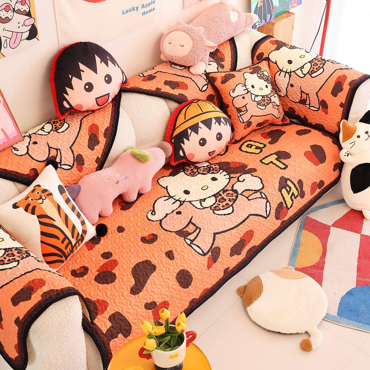 凡米特豹纹KT猫沙发垫四季通用防滑坐垫套罩小户型卡通防猫抓盖巾,居家布艺,沙发垫,淘宝优惠券,粉丝福利购,淘宝优惠卷