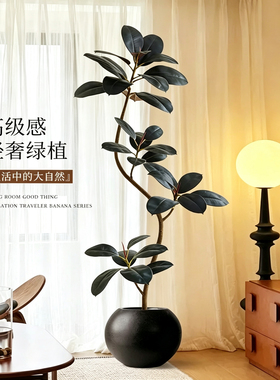 黑金刚橡皮树仿真绿植客厅落地盆栽室内高端轻奢仿生植物装饰假树