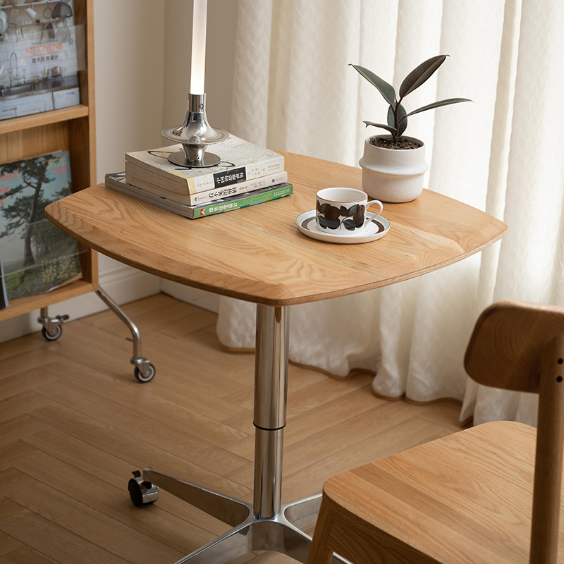 实木升降边几复古轻奢茶几家用升降可移动咖啡桌不锈钢阳台休闲桌