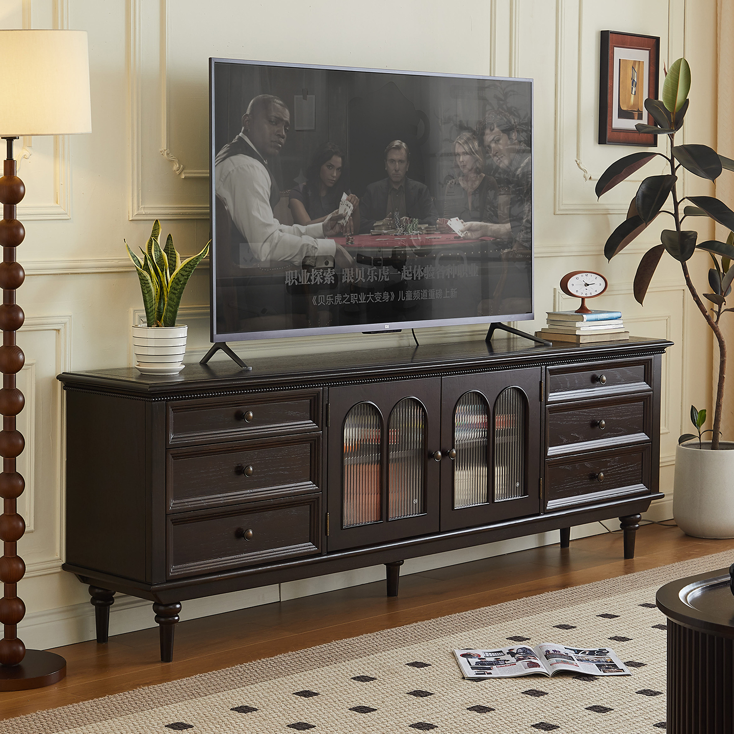 美式复古电视柜法式实木电视柜组合中古风高款电视机柜2025新款
