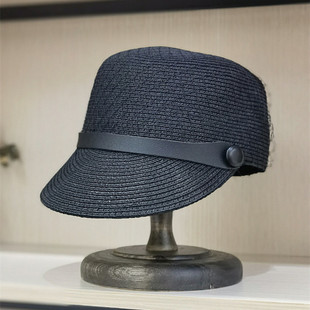 日本款网纱皮带女休闲防晒沙滩马术帽鸭舌帽时装平顶草帽子春夏天