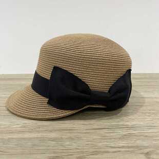 减龄圆顶蝴蝶结草编马术帽女夏季出游防晒草帽鸭舌帽休闲棒球帽子