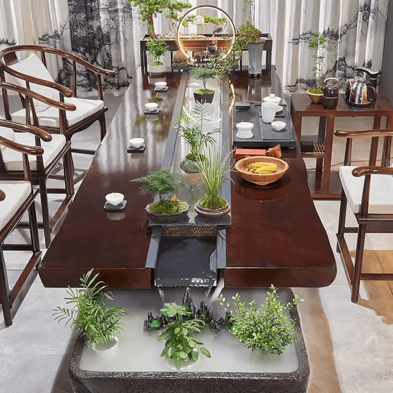 实木大板桌新中式实木流水茶桌现代简约客厅茶室长方形桌子可定制