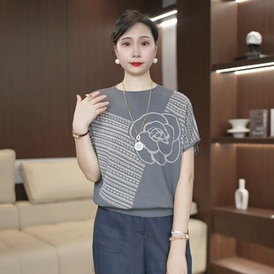 夏装 针织衫 女短袖 气质T恤3273 减龄小衫 休闲妈妈装 山茶花时尚 薄款