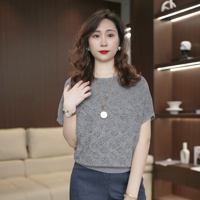 【绽放玫瑰花】2026新款夏莱赛尔天丝高质量针织短袖女夏t恤1382