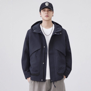 美式 夹克男士 户外连帽冲锋衣男秋季 复古工装 宽松 潮牌大码 明星同款