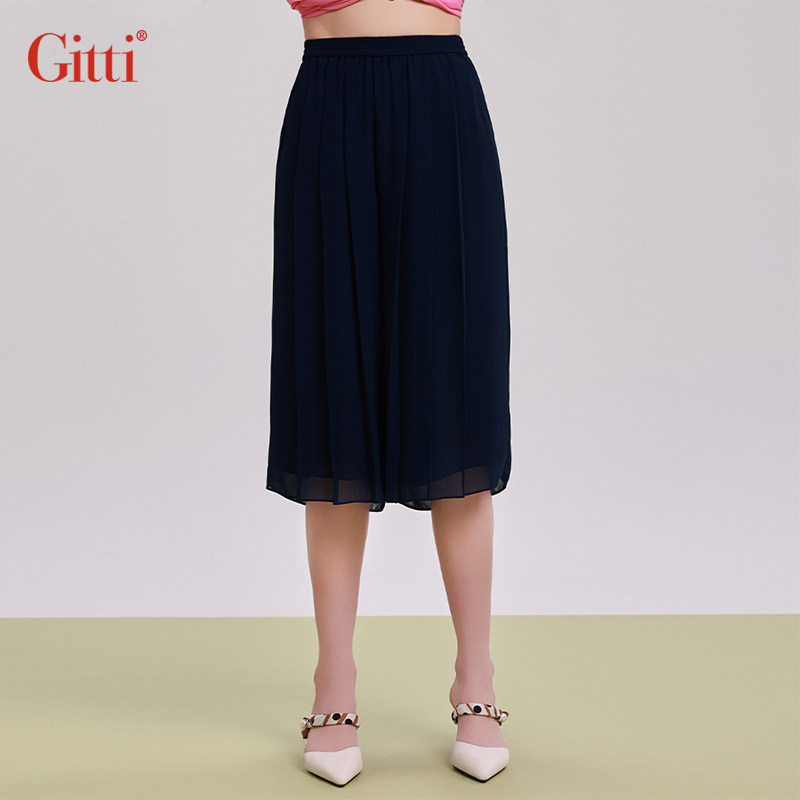 Gitti/吉蒂高腰雪纺拼接裙裤女宽松大码中裤阔腿裤G251297
