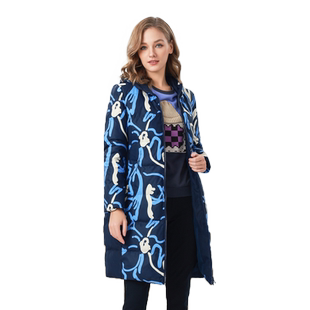 Gitti/吉蒂时尚印花中长款鸭绒羽绒服女连帽加厚保暖外套G235526