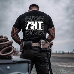 夏季新品 军事风 等高线射击图 圆领短袖T恤 硬汉服装