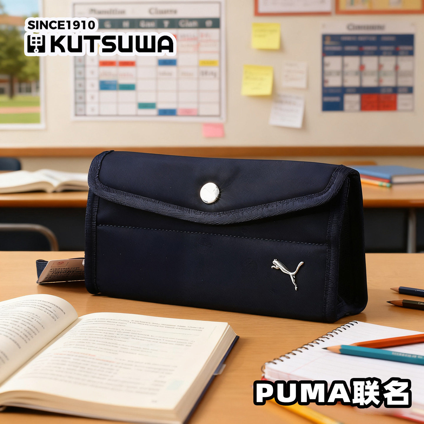 KUTSUWA可慈王联名PUMA磁扣笔袋中学生适用中性笔收纳袋手