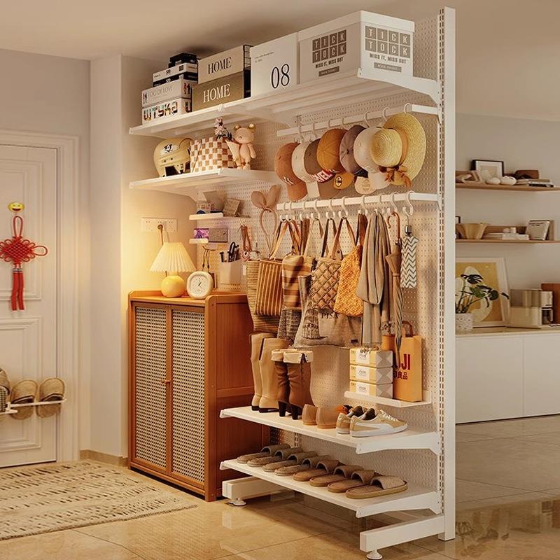 立式洞洞板免打孔隔断置物架落地入户玄关收纳架金属衣帽鞋架饰品