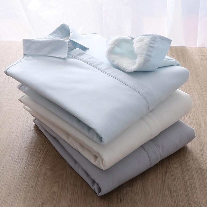 秋冬加绒白色衬衫文艺小清新加厚