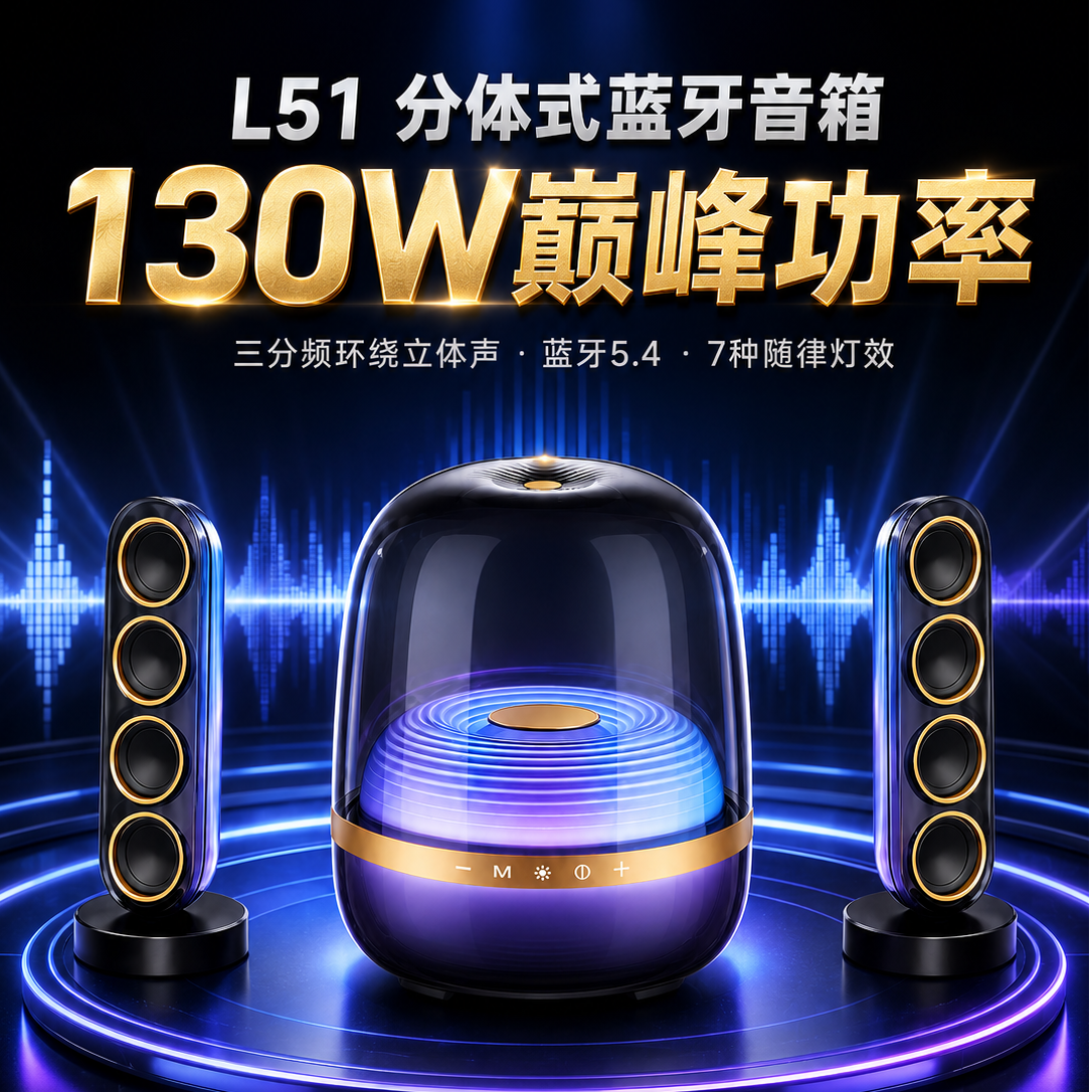 水晶5代ha漫光效三分频重低音炮