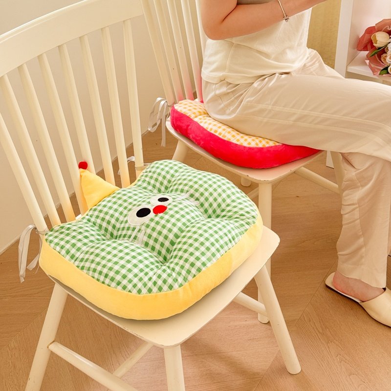 多巴胺格子猫咪坐垫办公室久坐护腰靠垫座椅垫子学生上课屁股垫软