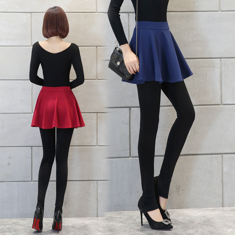 韩版裙裤假两件打底裤女士包臀裙裤秋冬款加厚加绒带裙子长裤踩脚