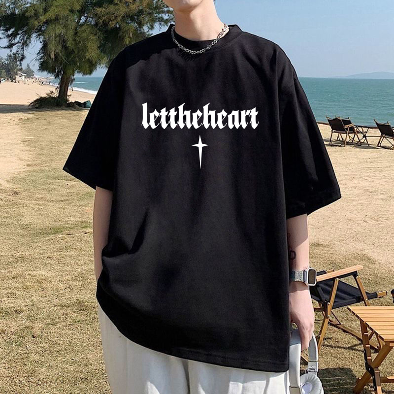 夏季美式重磅短袖青少年宽松百搭休闲T恤潮流时尚个性圆领上衣男