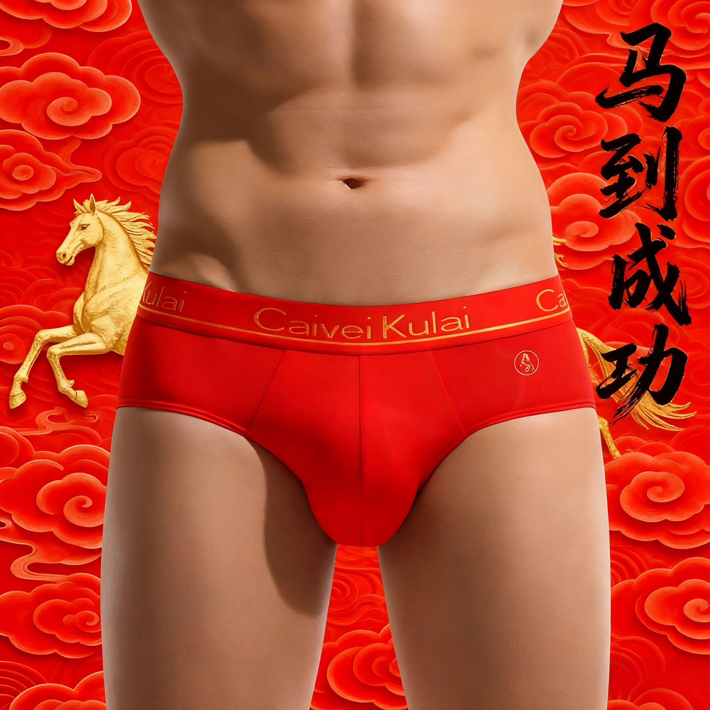 A类本命年红色冰丝男士三角内裤