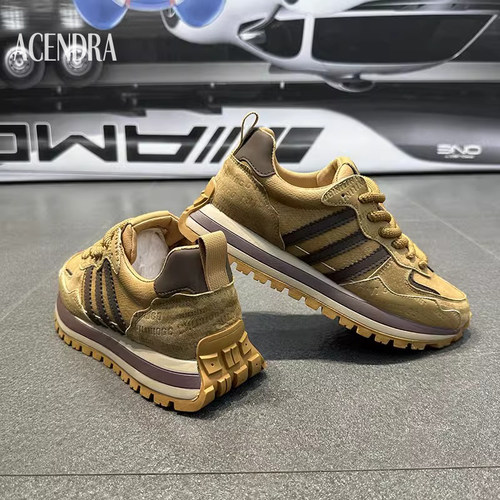 ACENDRA 男士奢品秋冬款三道杠拼色运动鞋时尚百搭厚底增高休闲鞋