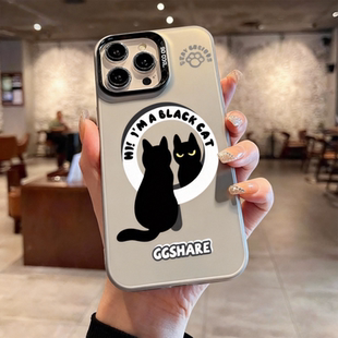 照镜子黑猫适用苹果17手机壳磁吸iPhone16promax趣味15plus可爱14pm硬壳13情侣12男女新款11防摔保护套17air