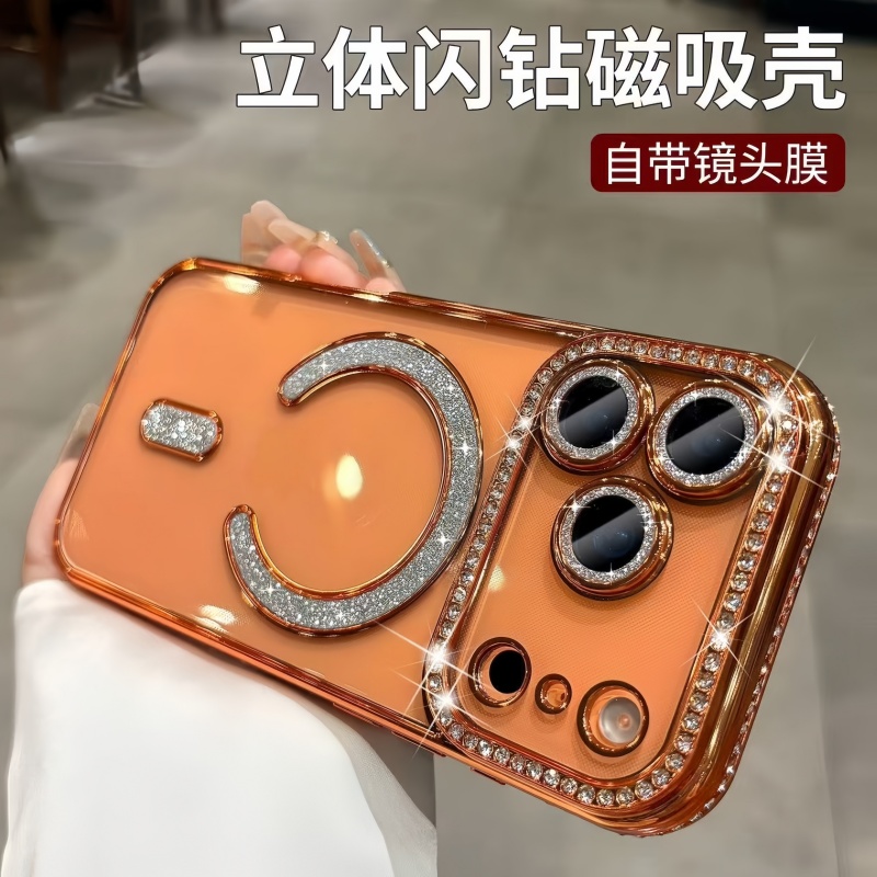 轻奢闪钻适用苹果17air新款磁吸手机壳iPhone16Promax透明15plus镜头全包14防摔13pm高级感12小众11女保护套