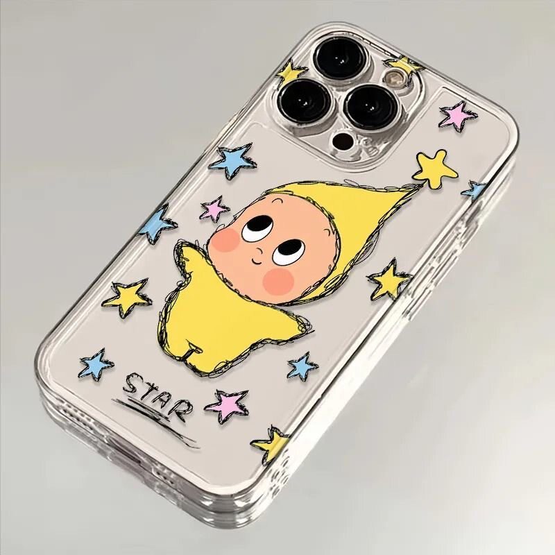可爱跳舞星星人适用于苹果17air手机壳16promax透明软壳iPhone15plus女款13mini超火12/11全包x防摔17保护套