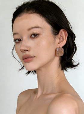 Atelier Koa 日本手工制作滴胶粉紫色方块干花耳环