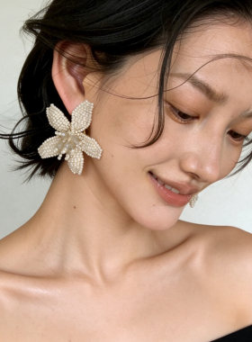 0326新品Atelier Koa 日本手工制作花朵编织夸张夏日度假耳环