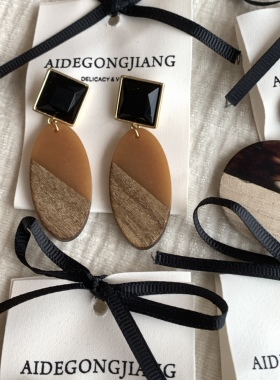 Atelier Koa日本手工制作滴胶木头拼接耳环