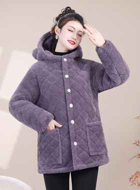 冬季保暖加绒加厚棉衣棉服女款小个子连帽短款小香风特厚棉袄外套