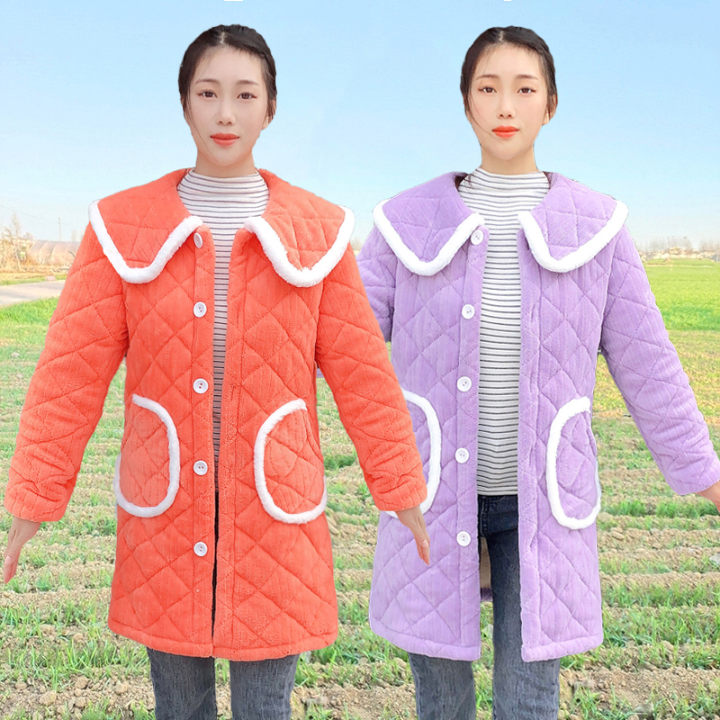 中长款加绒加厚丝绵棉袄外套