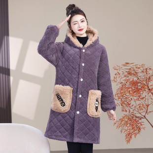 冬天女装大码连帽中长款棉衣女加厚保暖棉服外套冬季通勤直筒外套