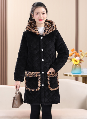 2025秋冬季新款加绒加厚夹棉宽松中长款连帽省服耐脏防污棉衣棉服